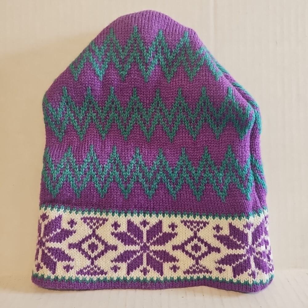 Vintage RARE North Face Beanie Ski Hat 100% Wool Made USA Multi-Color